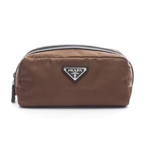 PRADA Nylon Leather Pouch Bag Brown Black